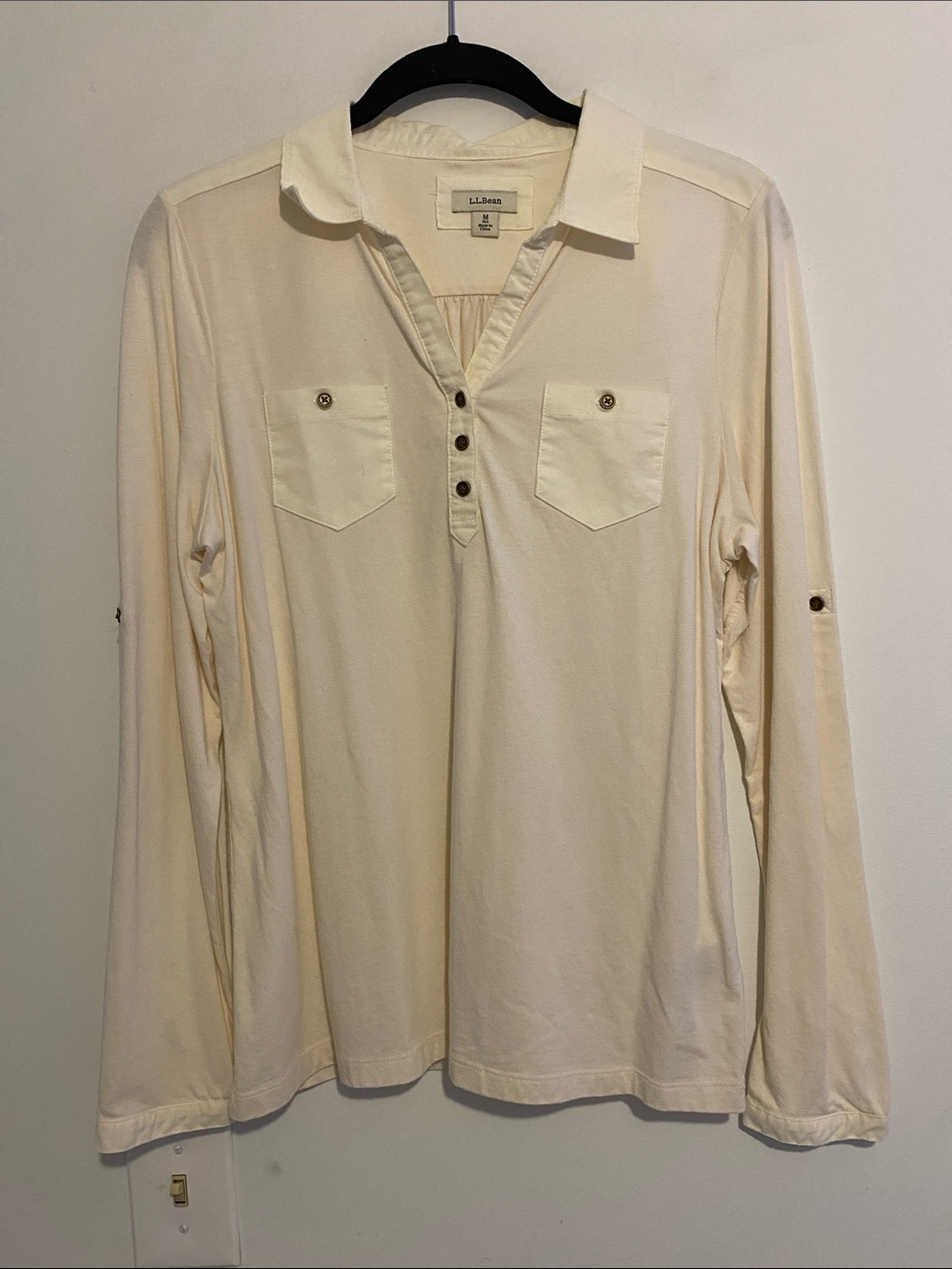 L.L. Bean Cream Long-Sleeve Casual Button-Front Shirt